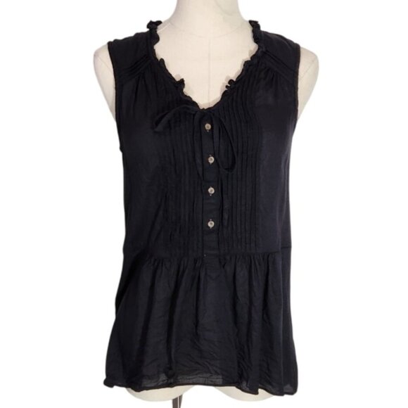 Anthropologie Holding Horses Black Ruffle Neck Pleated Viscose Blouse Size 2 - Picture 1 of 14